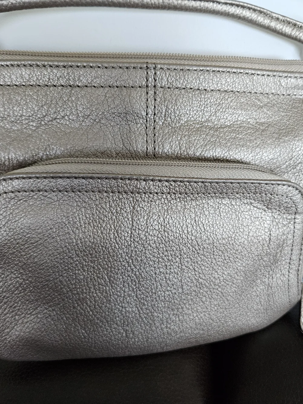 Tiagnello Metallic Champagne Leather Crossbody Bag